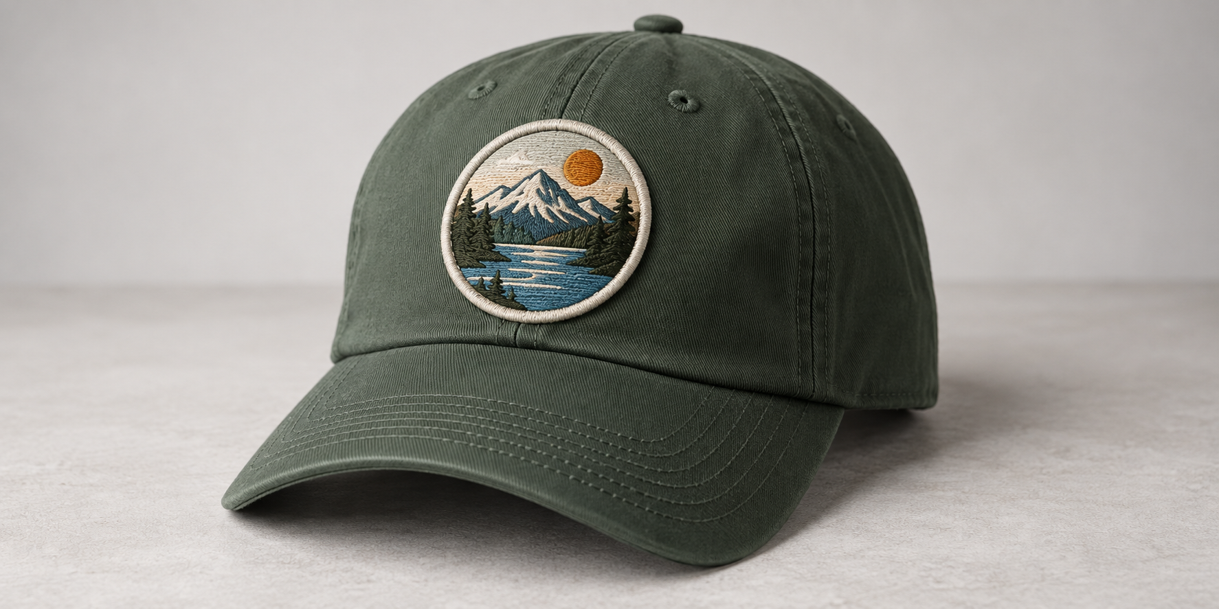 A baseball cap with a perfectly proportioned 2.5-inch circular patch on the front