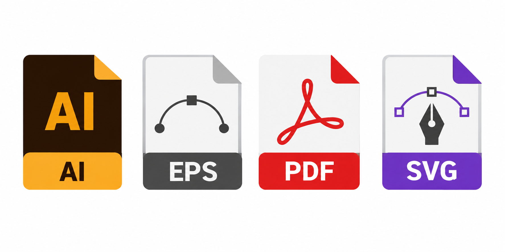A collection of file type icons including AI, EPS, PDF, and SVG