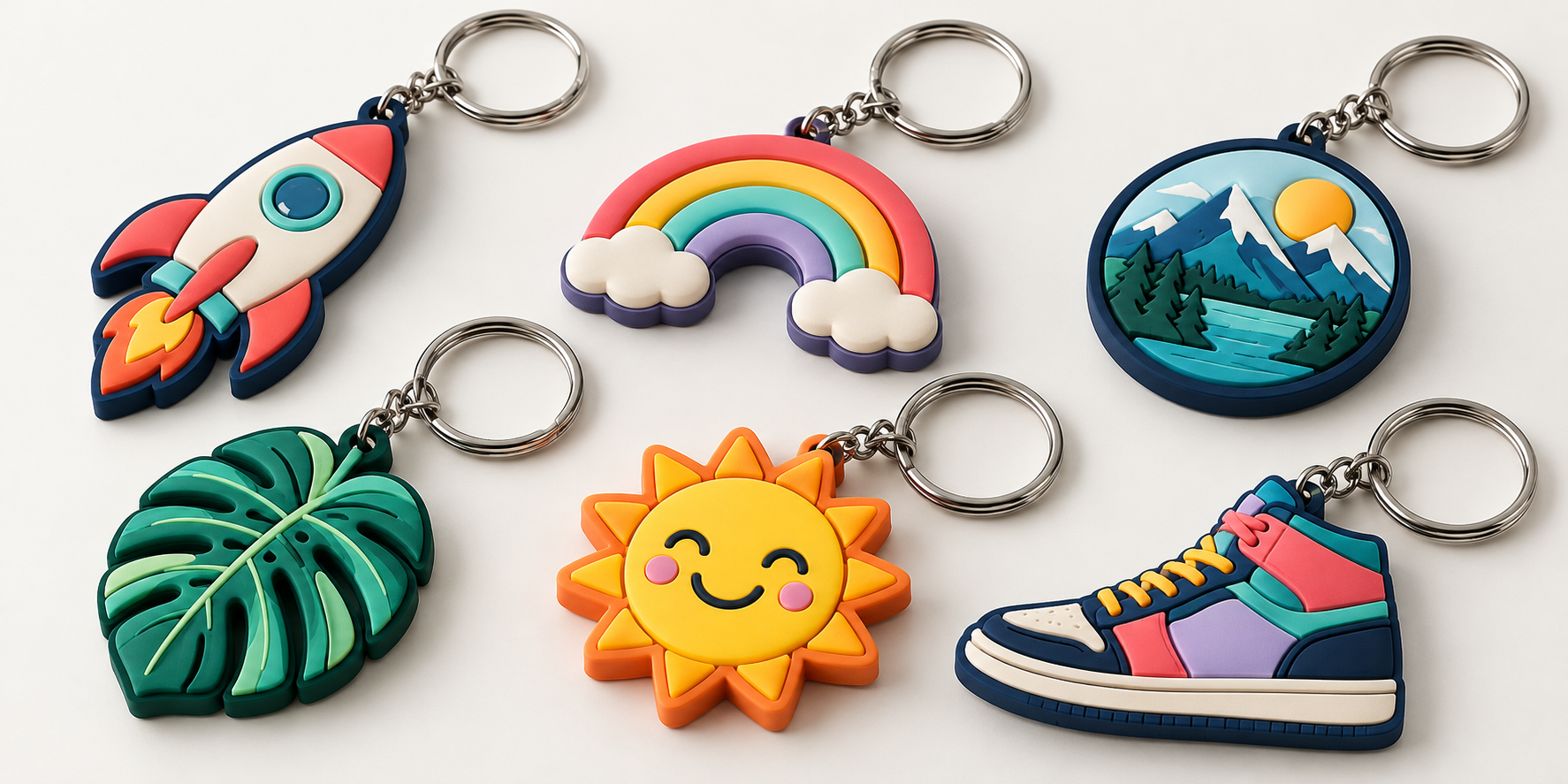 A collection of colorful 3D PVC keychains