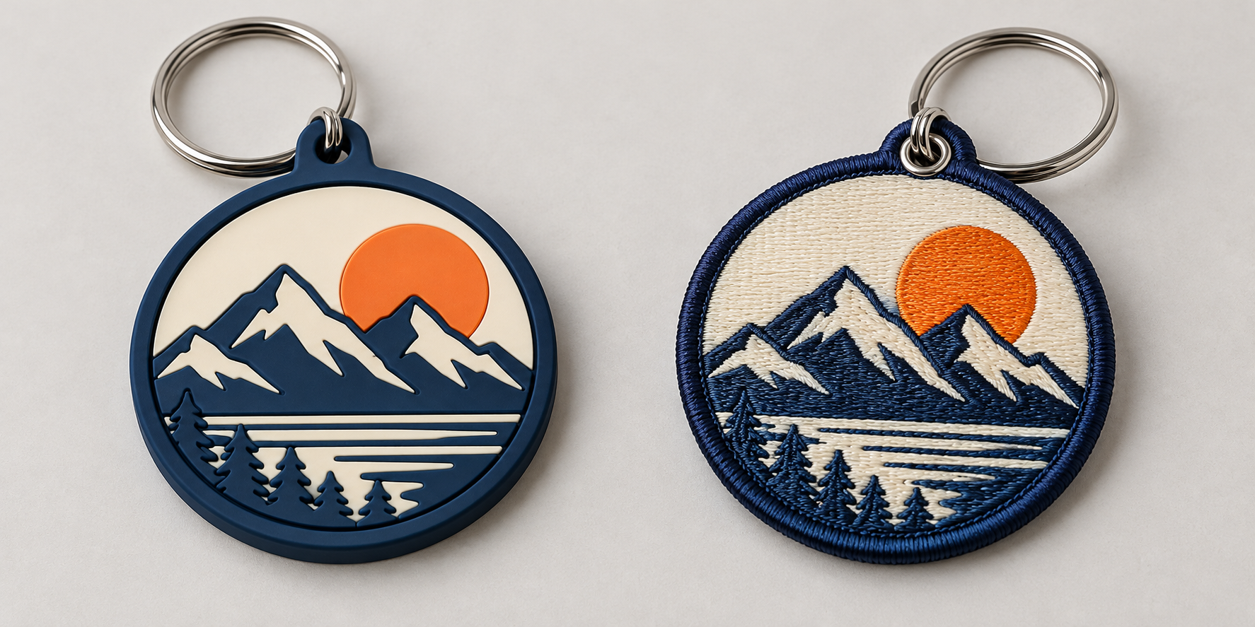 PVC and Embroidered Keychains side by side